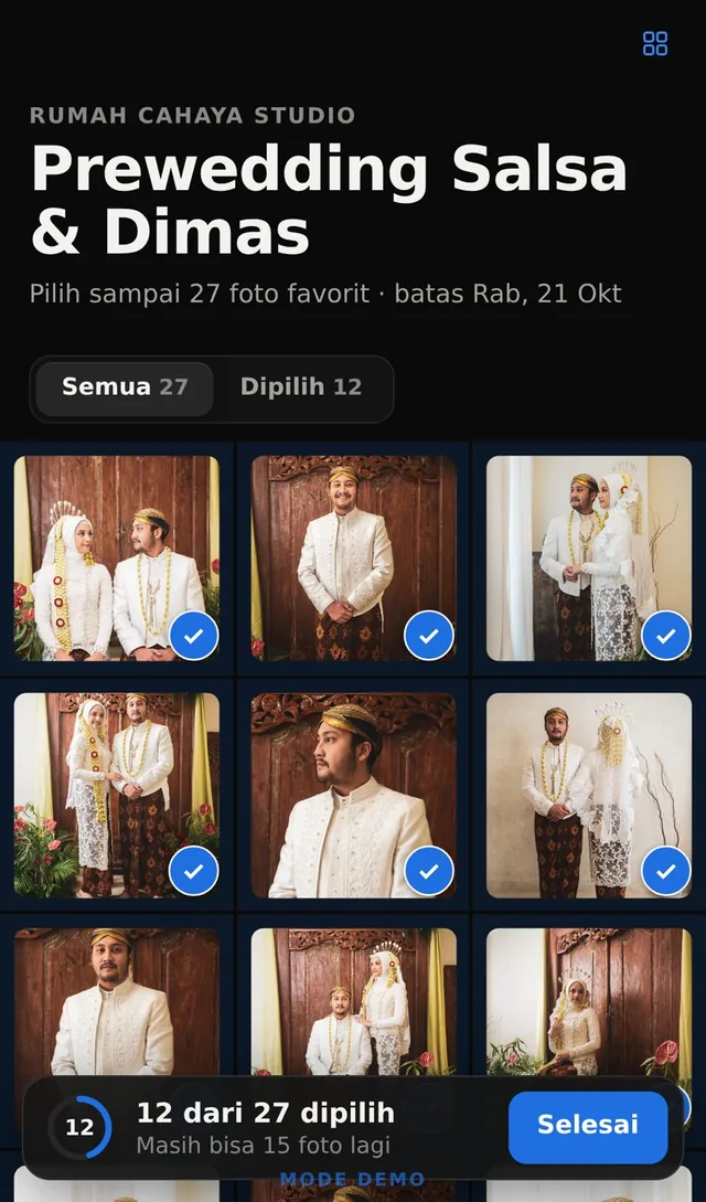 Galeri Klise di HP klien: 12 foto sudah dipilih